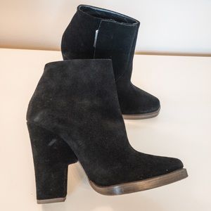 Theory black suede heeled ankle boots